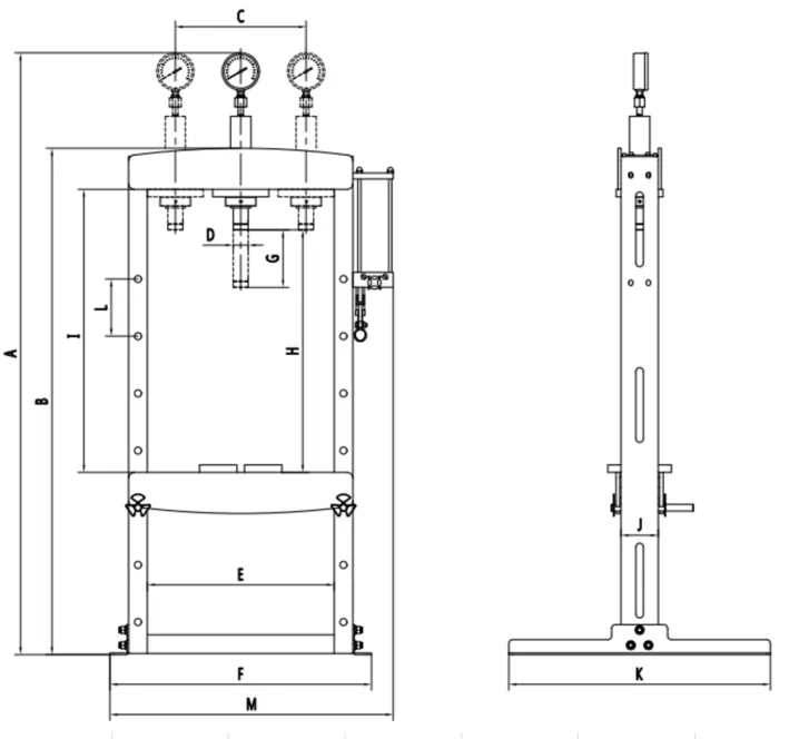 Prasa hydrauliczna warsztatowa 75 ton | pneumatyczno-ręczna | ruchomy tłok (WP75 ) - obrazek 10