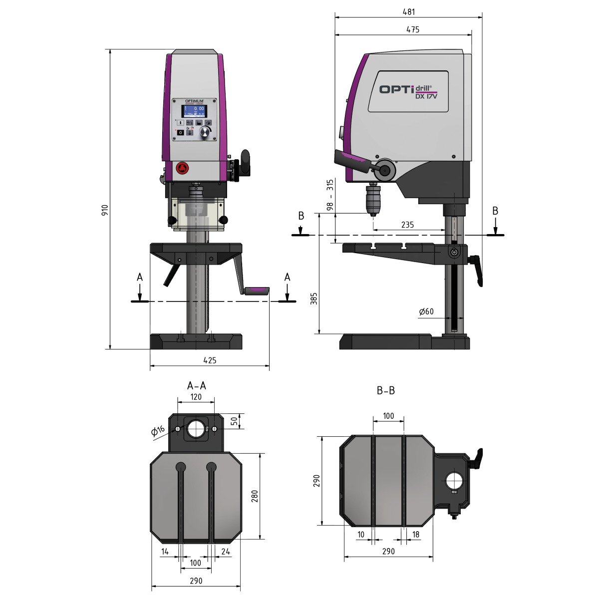 Wiertarka stołowa Optimum OPTIdrill DX 17V (3020170) - obrazek 5