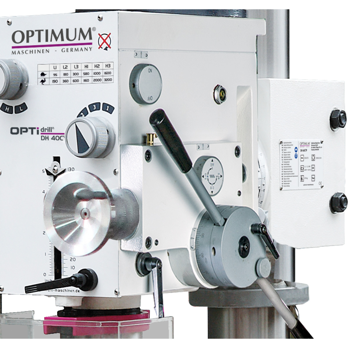 Wiertarka z przekładnią filarową i stołem poprzecznym Optimum OPTIdrill DH 40CT (3034349) - obrazek 4