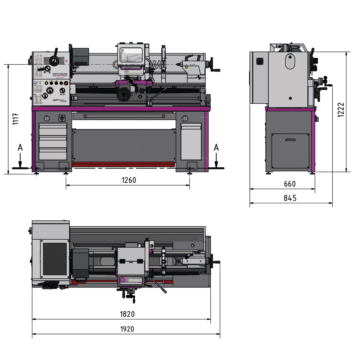 Tokarka mechaniczna Optimum OPTIturn TH 4010 (3402070) - obrazek 4