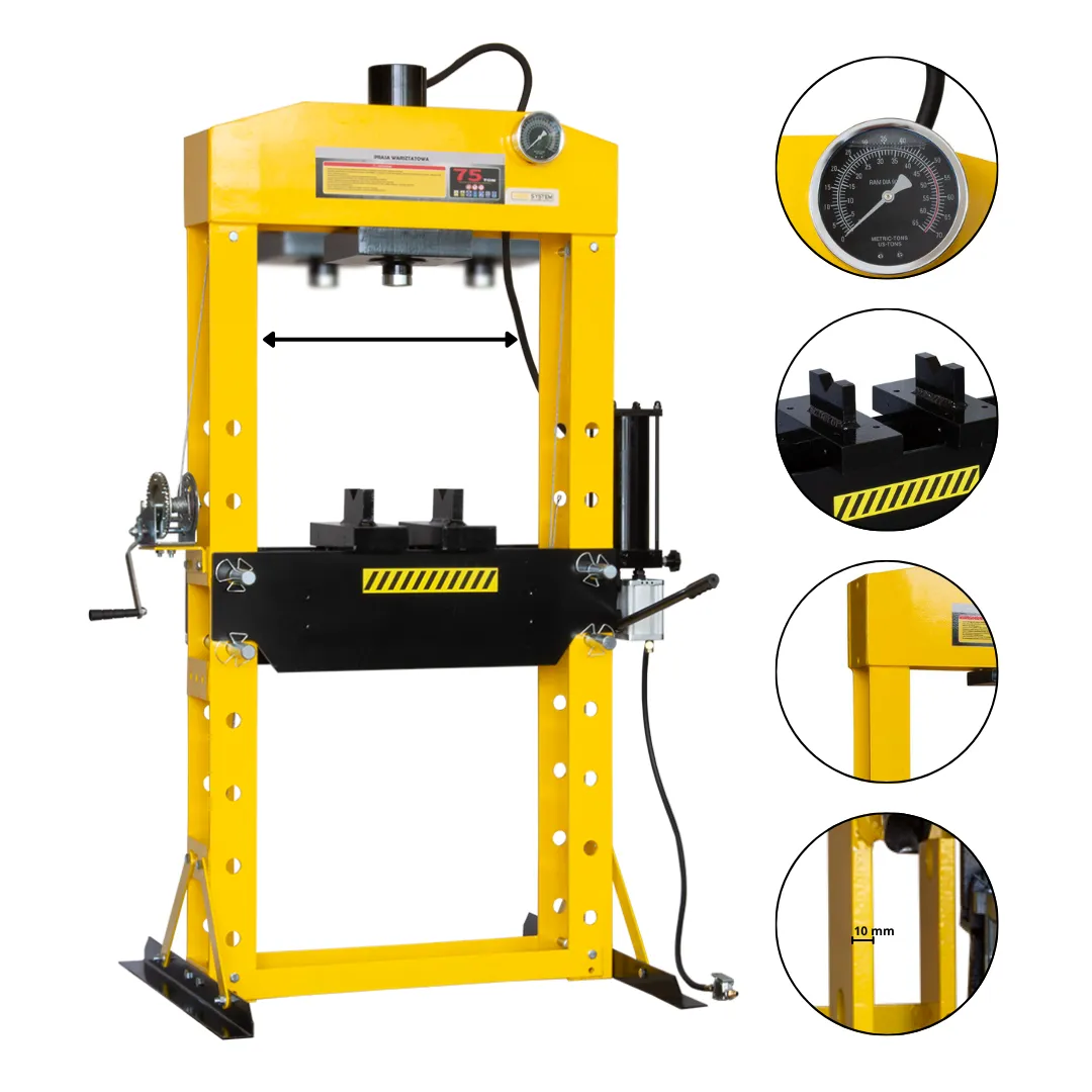 Prasa hydrauliczna warsztatowa 75 ton | pneumatyczno-ręczna | ruchomy tłok (WP75 )