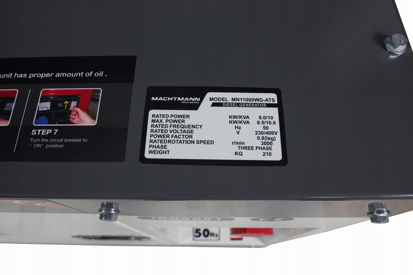 Agregat Prądotwórczy Diesel Machtmann 11000WD ATS 400V 10.6 kVA Trójfazowy Typ agregatu trójfazowy