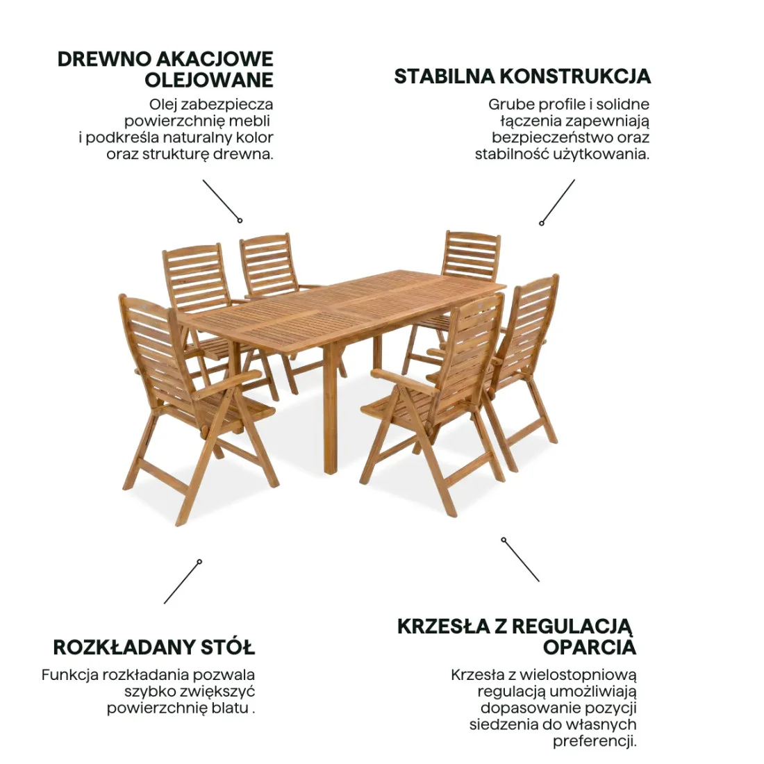 AKADIA DINING 210/6 ZESTAW ACACIA WOOD (009258) - obrazek 4