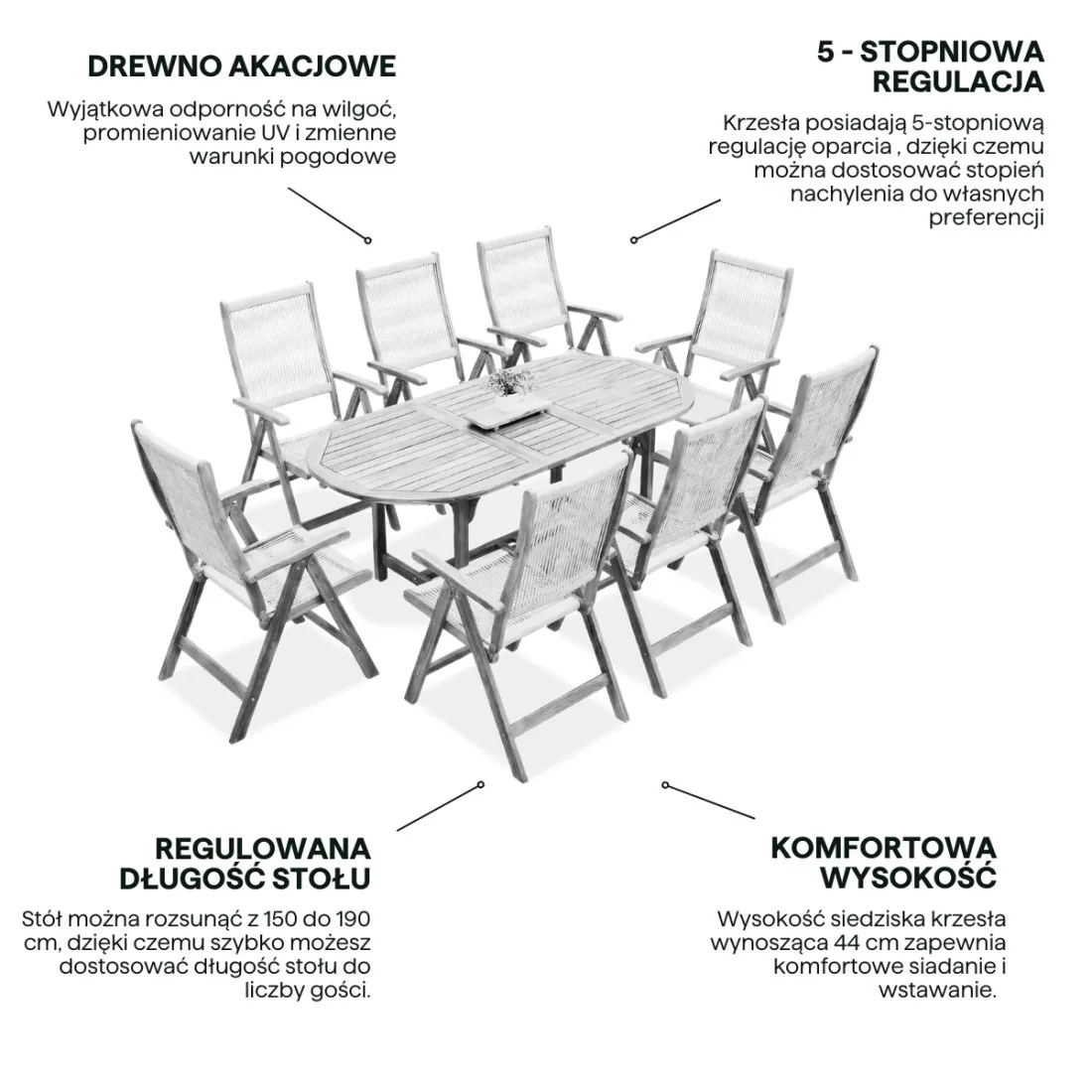 AKADIA ROPE DINING 190/8 ZESTAW ACACIA WOOD (009254) - obrazek 4