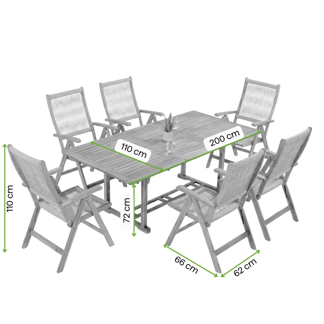 AKADIA ROPE DINING 200/6 ZESTAW ACACIA WOOD (009253) - obrazek 2