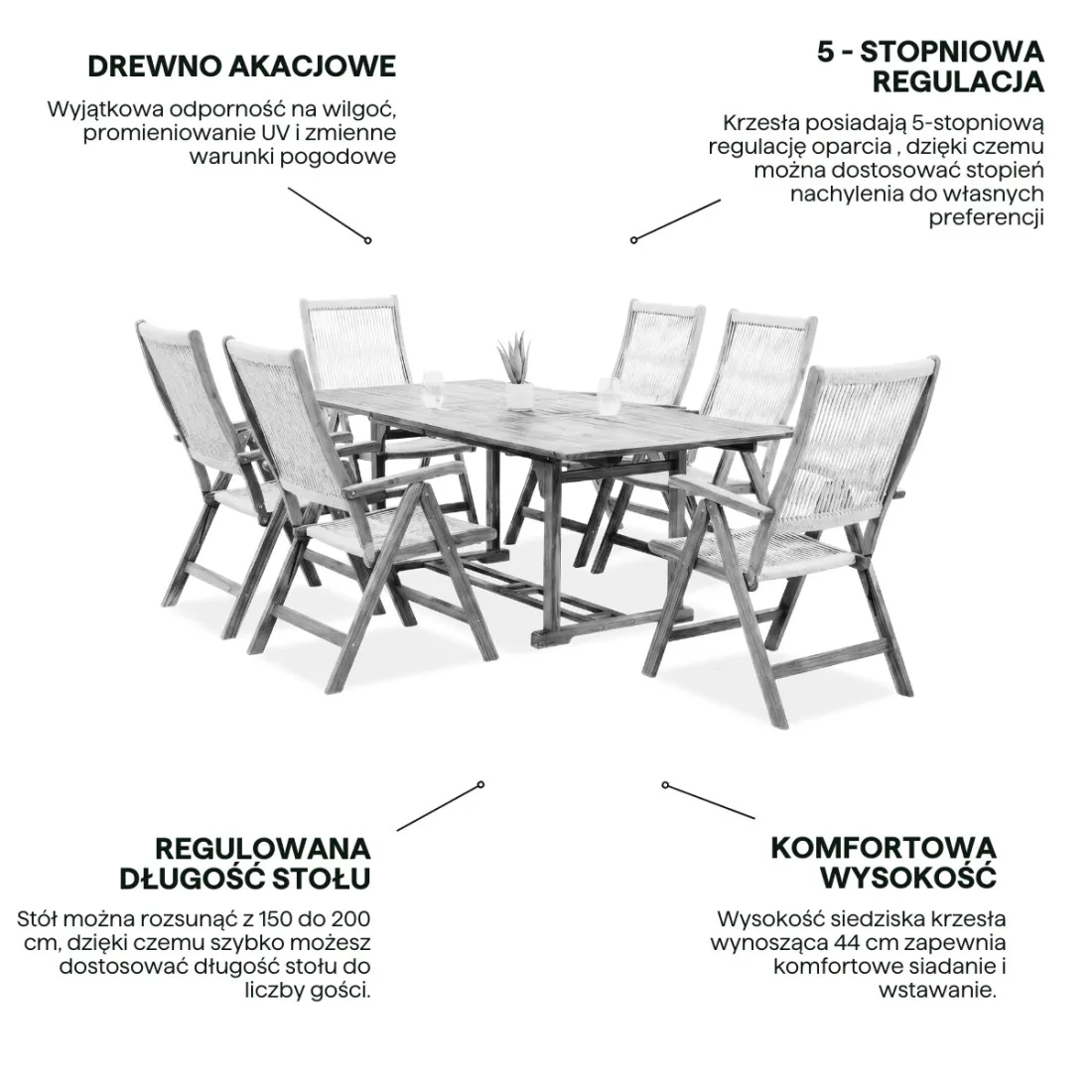 AKADIA ROPE DINING 200/6 ZESTAW ACACIA WOOD (009253) - obrazek 4