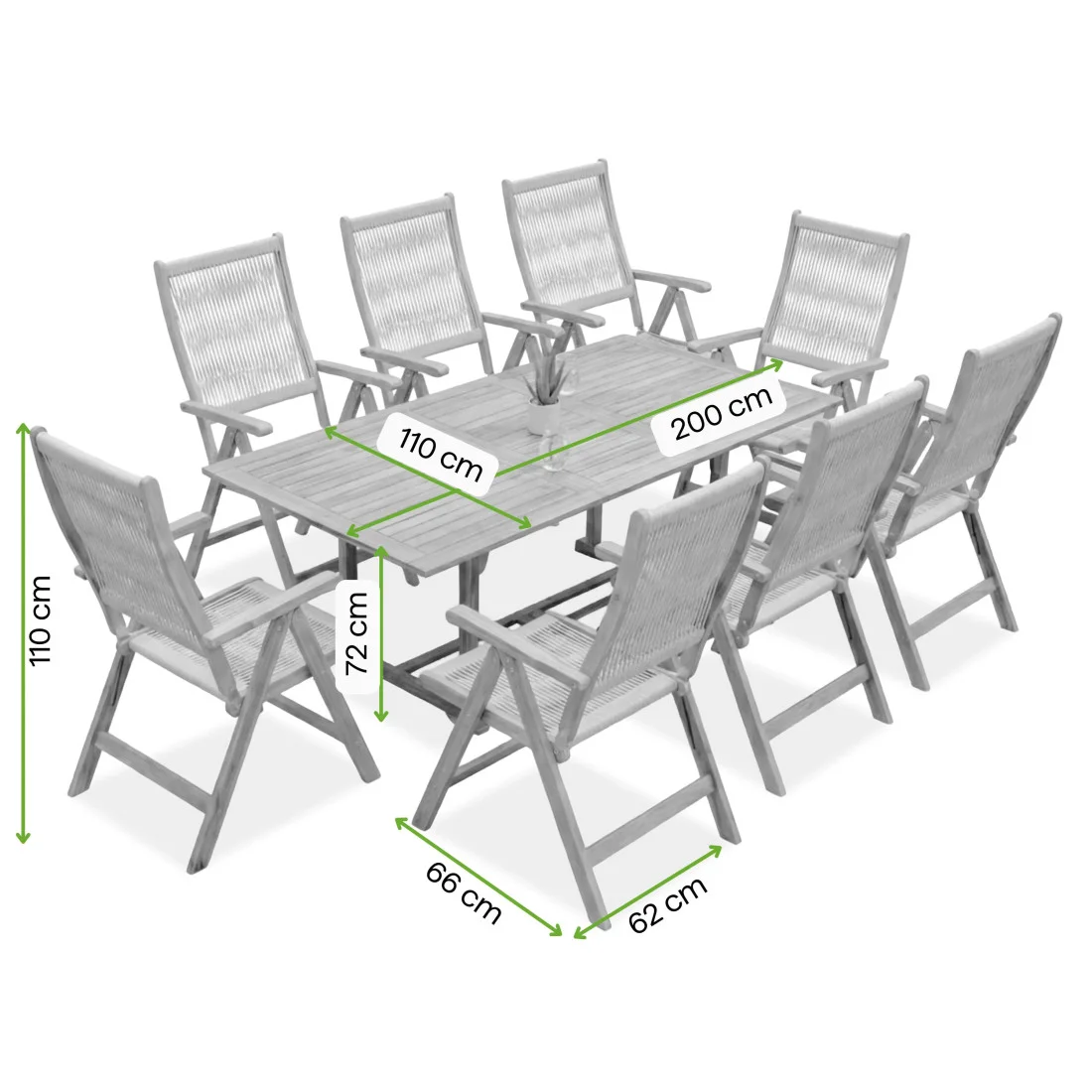 AKADIA ROPE DINING 200/8 ZESTAW ACACIA WOOD (009255) - obrazek 2