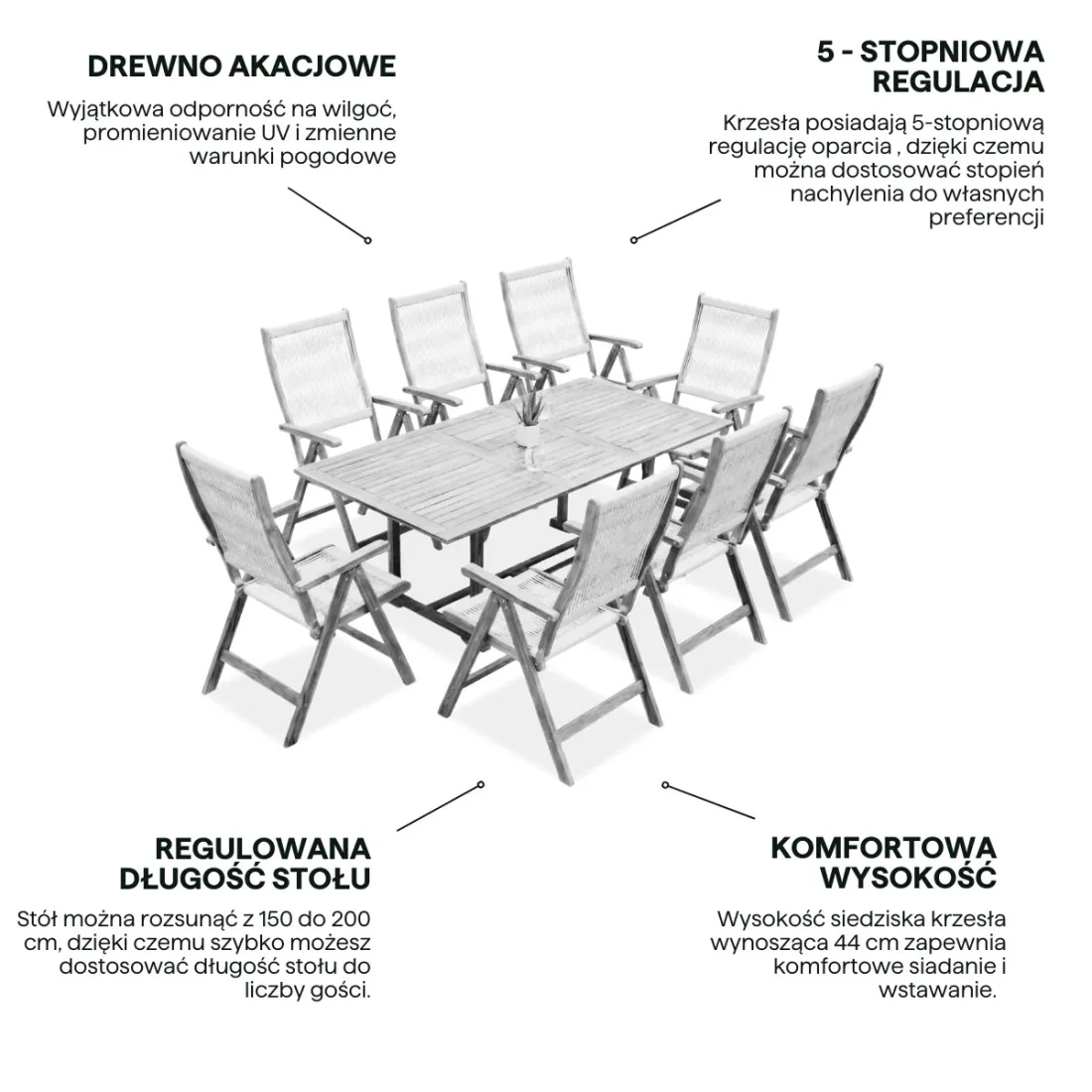 AKADIA ROPE DINING 200/8 ZESTAW ACACIA WOOD (009255) - obrazek 4
