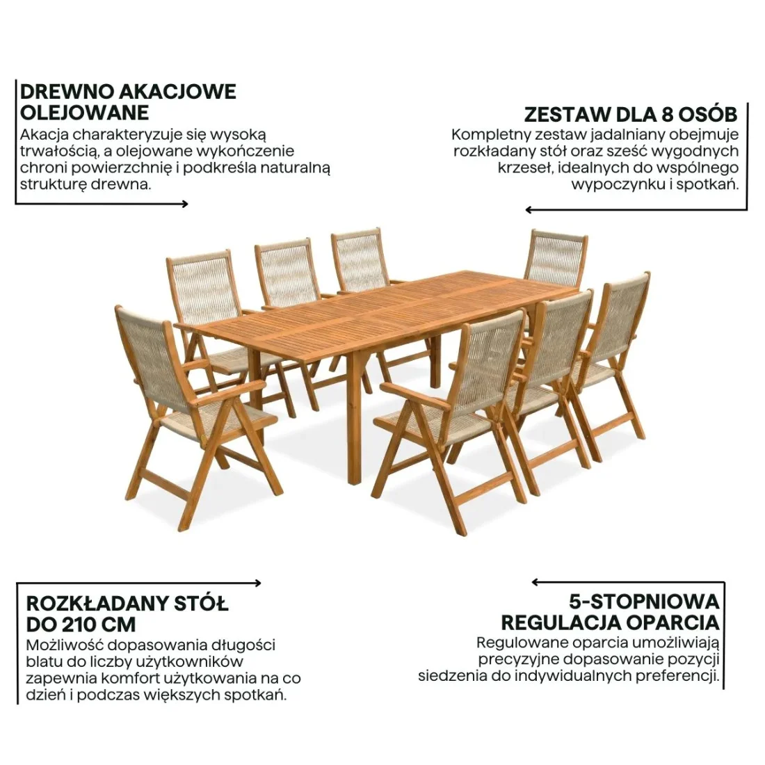 AKADIA ROPE DINING 210/8 ZESTAW ACACIA WOOD (009257) - obrazek 4
