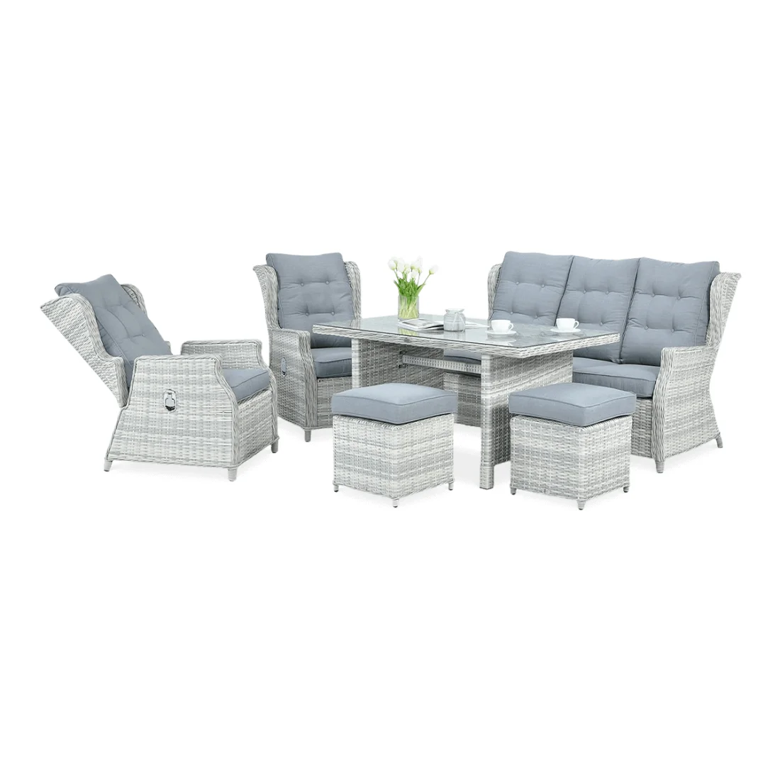 BALTIMORE DINING ZESTAW+PUFY WHITE GREY (003063)