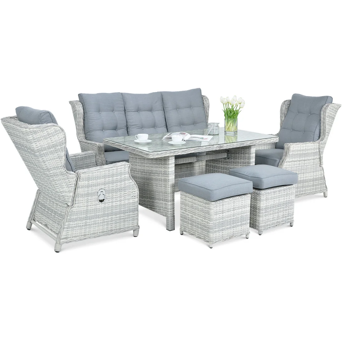 BALTIMORE DINING ZESTAW+PUFY WHITE GREY (003063) - obrazek 3