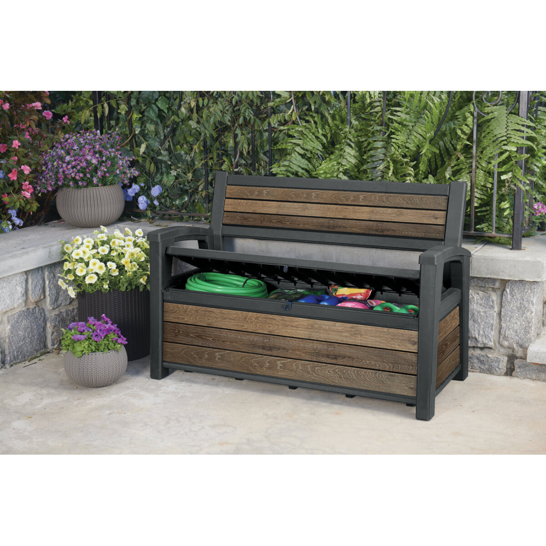 DECO GARDEN 227L ŁAWKA/SKRZYNIA WALNUT (007657) - obrazek 5