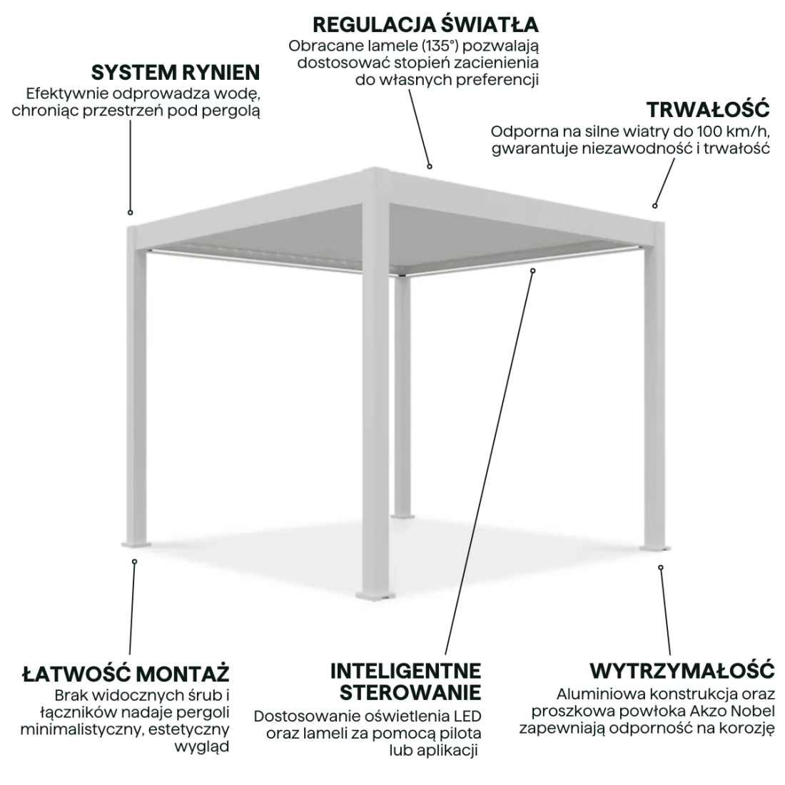 ELEGANCE AUTOMATIC+LED 3x3 PERGOLA TARASOWA WHITE (005855) - obrazek 4