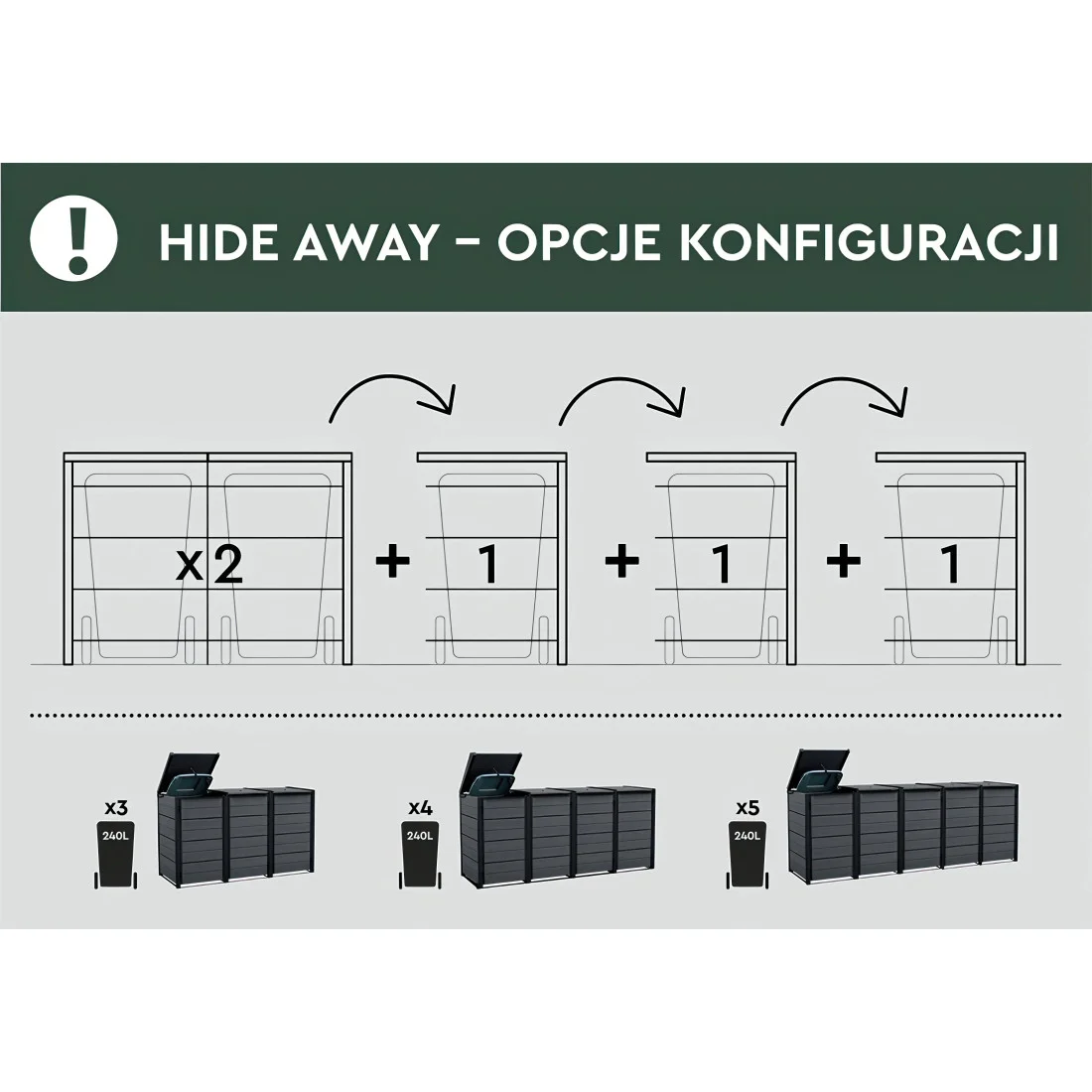 HIDE AWAY 2x 240L ZABUDOWA KOSZY GREY (007675) - obrazek 4