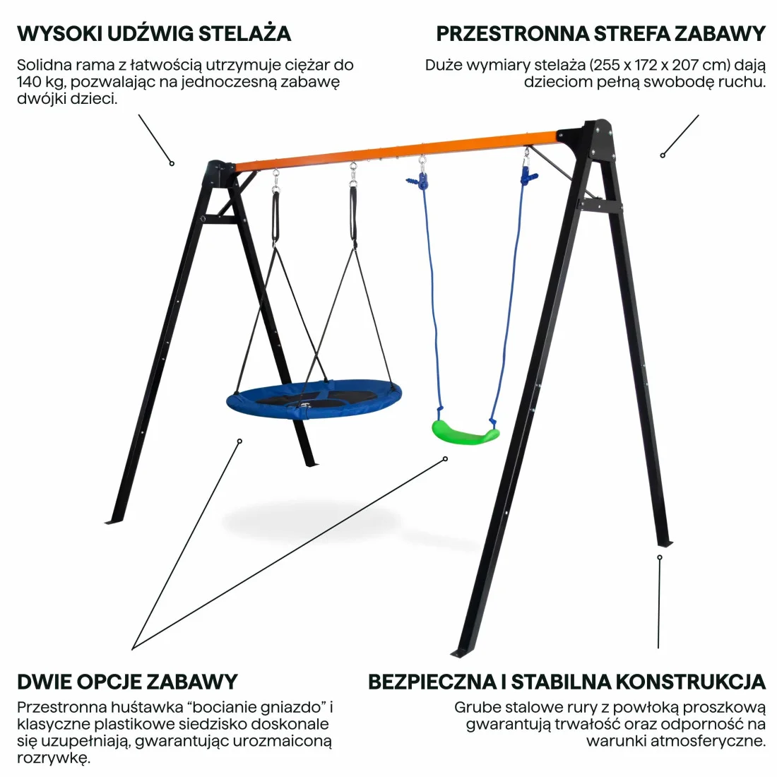 HUŚTAWKA OGRODOWA DLA DZIECI 255x172x207CM (008354) - obrazek 4