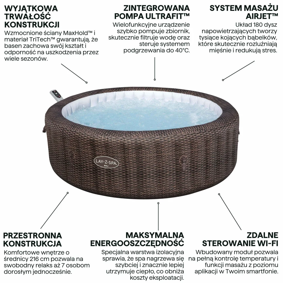 JACUZZI SPA BALI AIRJET 2.16x0.71M BESTWAY 6001P (008970) - obrazek 4