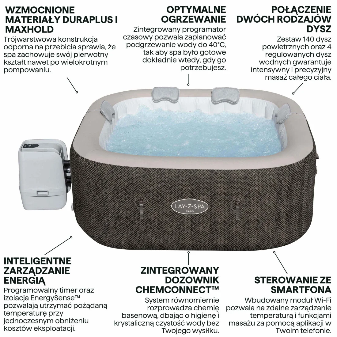 JACUZZI SPA CABO AIRJET 1.80x1.80x0.71M BESTWAY 6001R (008978) - obrazek 4
