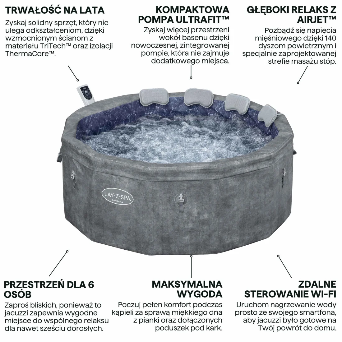 JACUZZI SPA CARRARA AIRJET 1.70x0.65M BESTWAY 6001V (008972) - obrazek 3