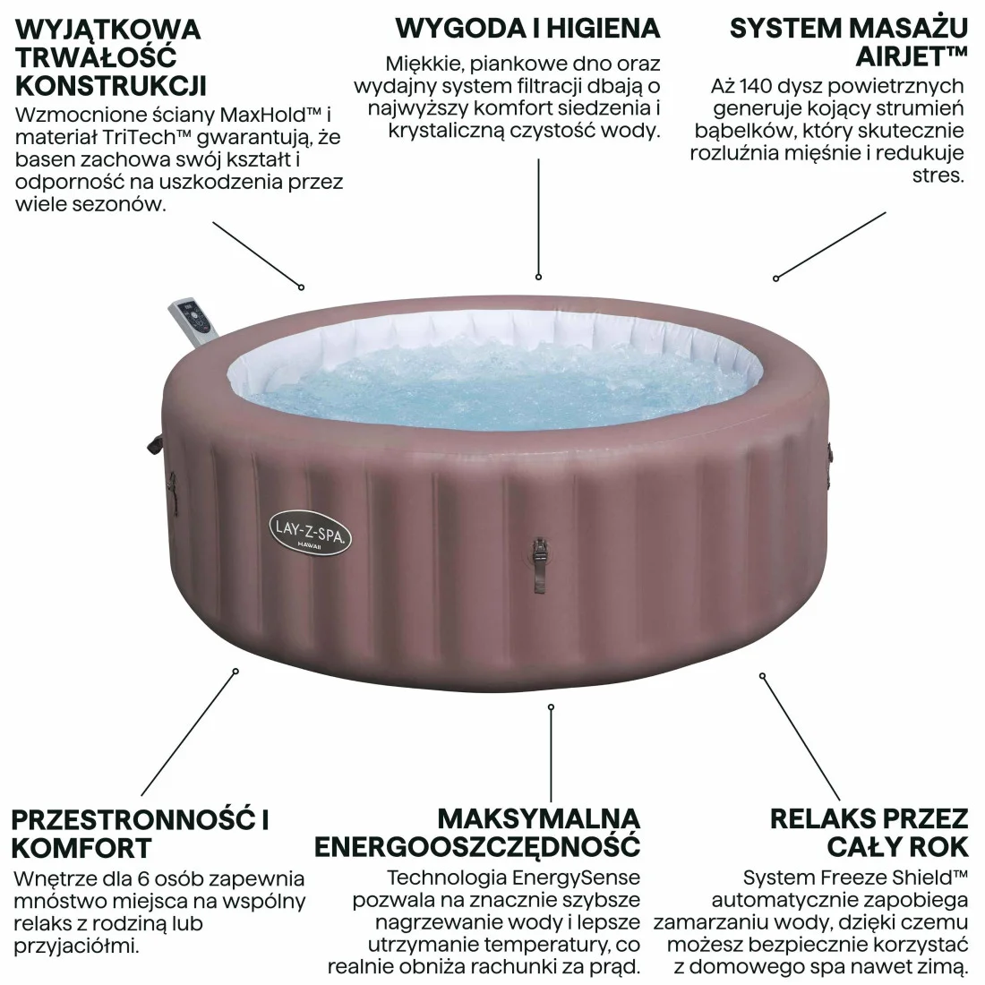 JACUZZI SPA HAWAII AIRJET 1.96x0.71M BESTWAY 6001G (008969) - obrazek 4