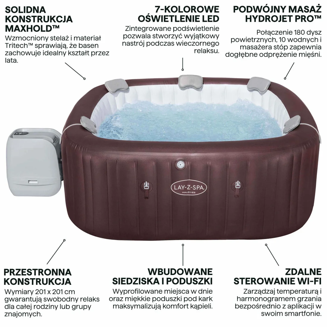 JACUZZI SPA MALDIVES AIRJET 2.01x2.01x0.80M BESTWAY 6001U (008971) - obrazek 4