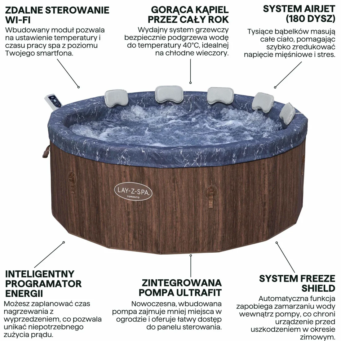 JACUZZI SPA TORONTO AIRJET 1.90x0.70M BESTWAY 6001W (008979) - obrazek 4