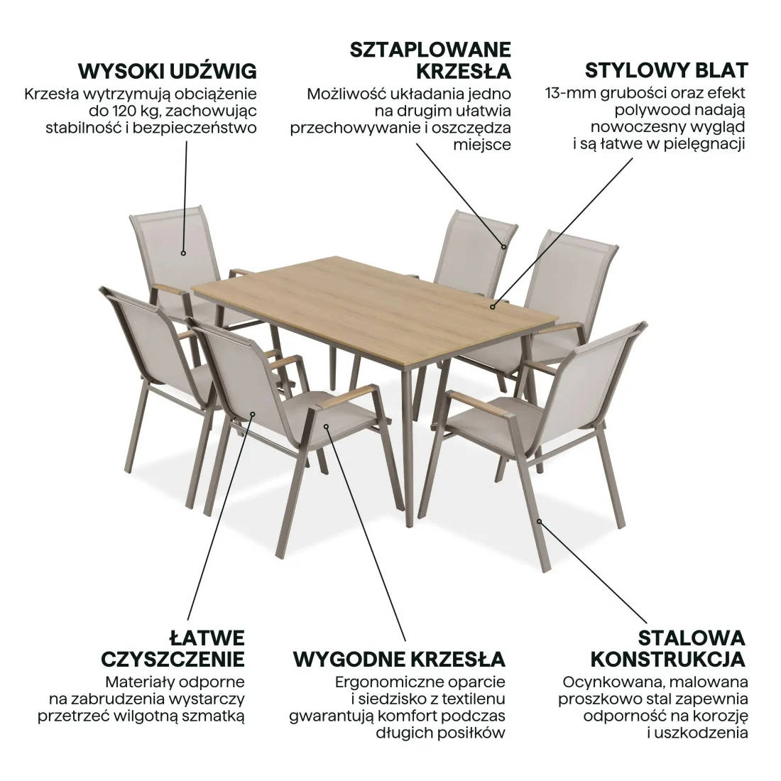NOVA DINING 6+1 ZESTAW TAUPE (008173) - obrazek 4