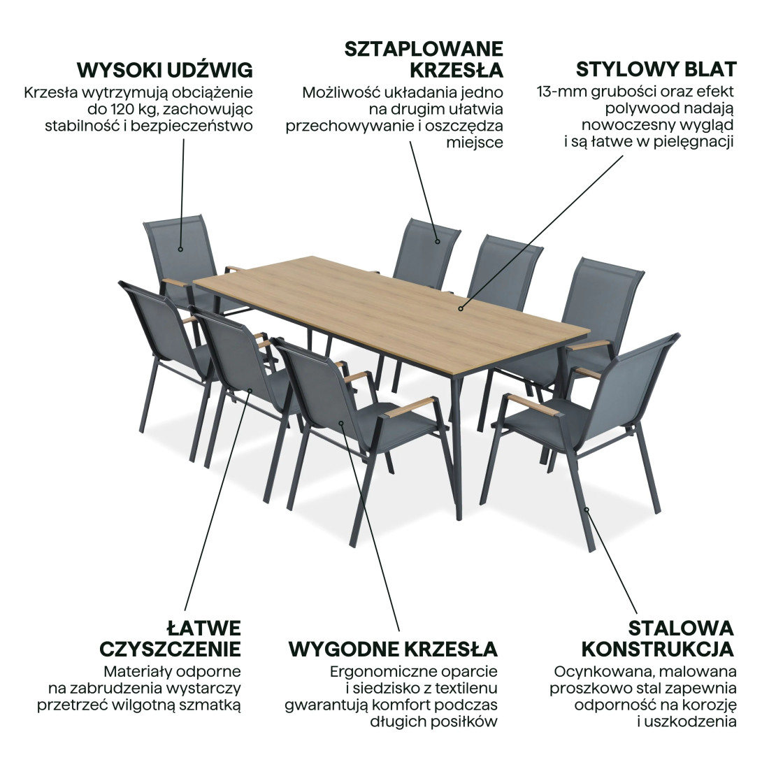 NOVA DINING 8+1 ZESTAW DARK GREY (008174) - obrazek 4
