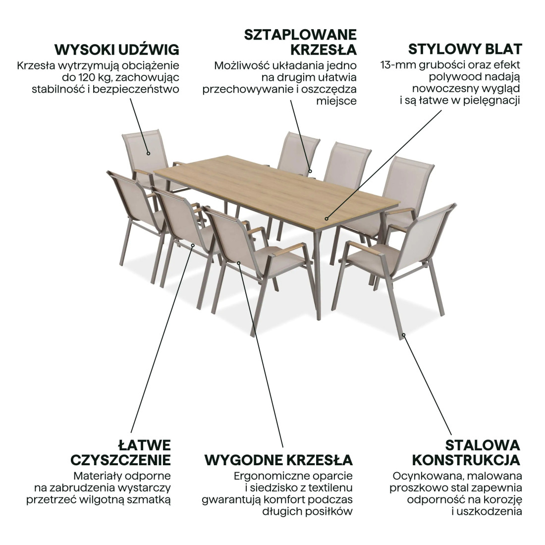 NOVA DINING 8+1 ZESTAW TAUPE (008175) - obrazek 4