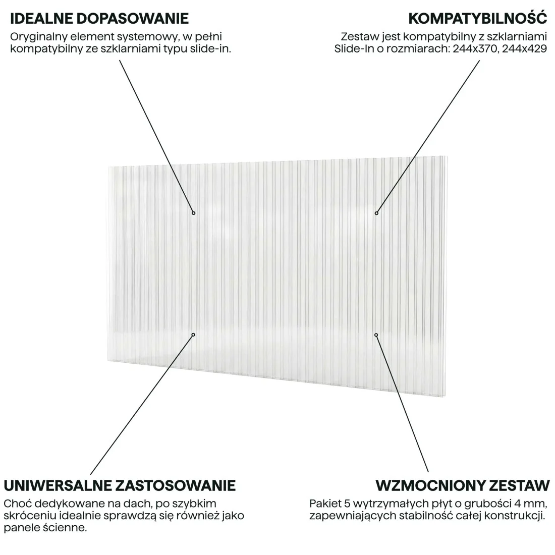 PANELE POLIWĘGLANOWE 4MM (ZESTAW 5SZT.) DO SZKLARNI 244x370/429 (009019) - obrazek 4