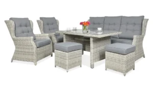 TRIVENTO III DINING ZESTAW+PUFY WHITE GREY (002503)