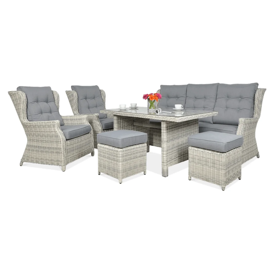 TRIVENTO III DINING ZESTAW+PUFY WHITE GREY (002503)